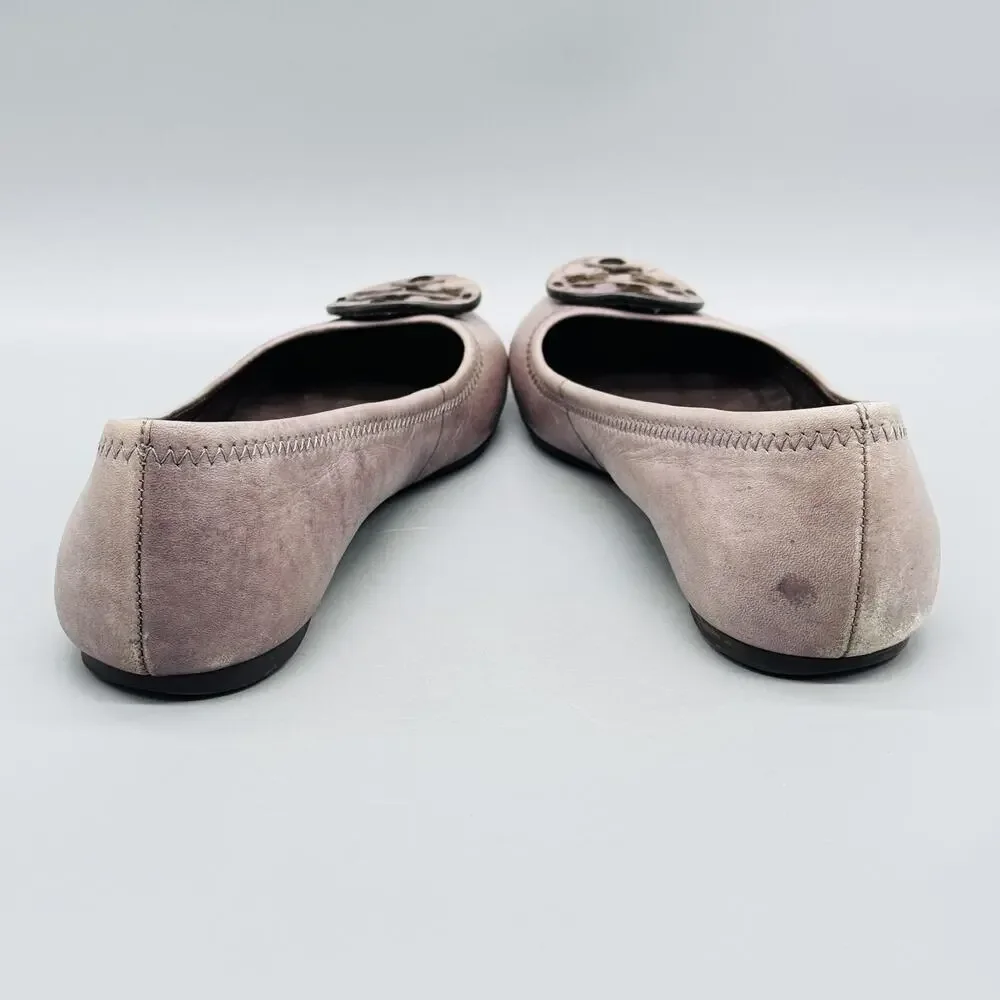 Tory Burch Shoes Womens 6 Gray Leather Slip On Ballet Flats Logo Medallion